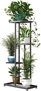 LINZINAR Plant Stand Indoor Outdoor Corner 4 Tier Metal Plant Shelf Pati...