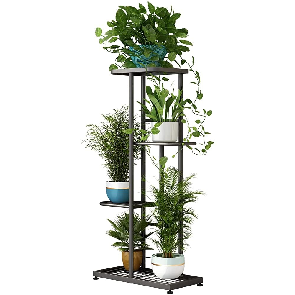LINZINAR Plant Stand Indoor Outdoor Corner 4 Tier Metal Plant Shelf Patio Plant Rack for Garden Corner Balcony Living Room