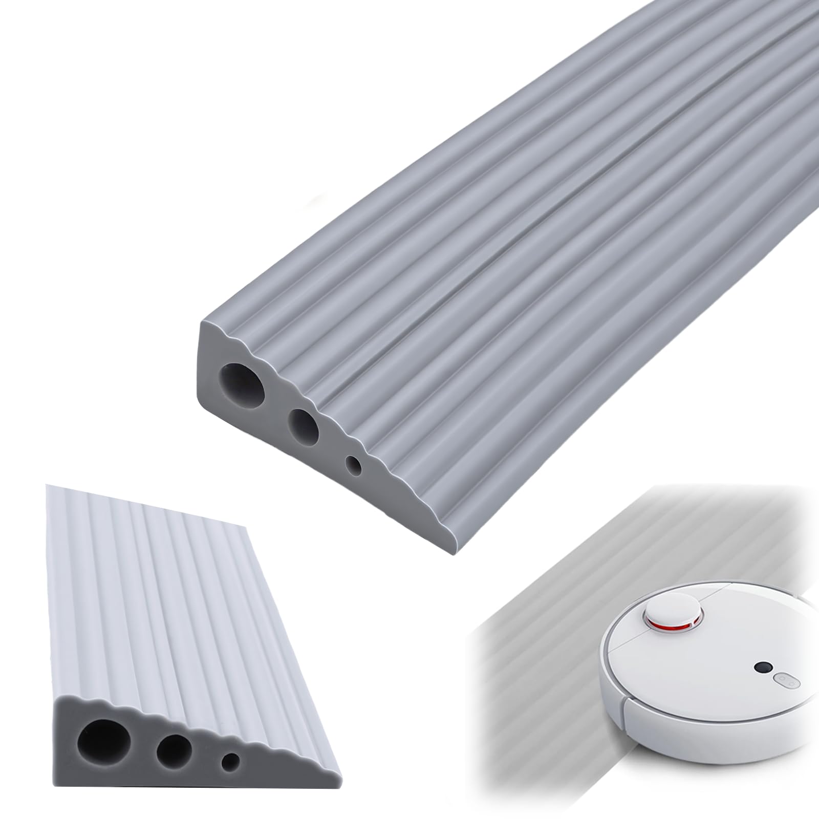 Rampa soglia in TPE per robot aspirapolvere, carrozzina, passeggino e deambulatore (Grigio 90 x 8 x 2 cm)
