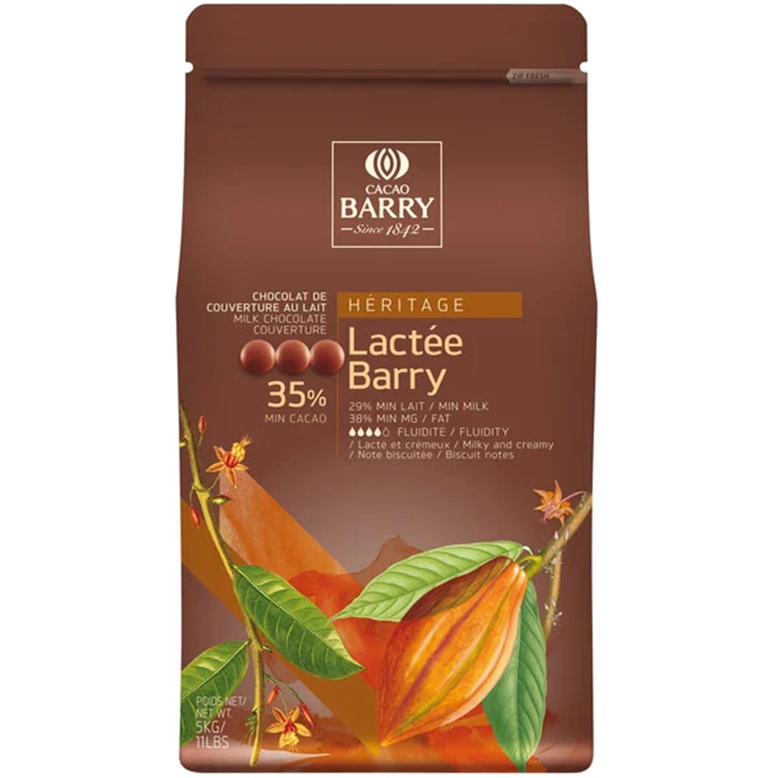 Cacao Barry Heritage Lactee Barry Equilibre Milk Chocolate Pistoles 11 lb. WS-409BP35LBEQ-NF