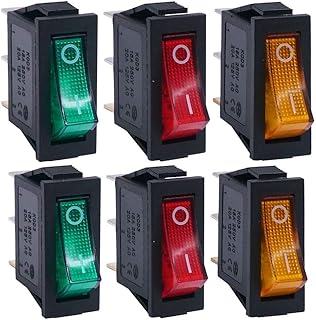 Twidec/6Pcs AC 20A 125V 15A 250V SPST 3 Pins 2 Position ON/Off Yellow, Red and Green LED Light Illuminated Boat Rocker Switch Toggle（Quality Assurance for 1 Years） KCD3-101N-YGR