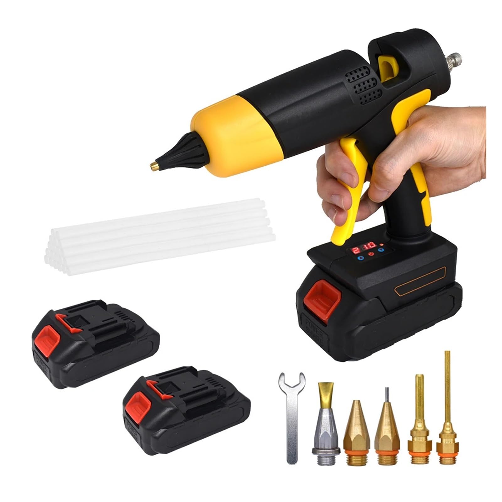 Herramienta de reparación artesanal, Herramienta de Pistola de Pegamento Caliente inalámbrica, 21V, 120W, con termostato con pantalla Digital, batería reemplazable, barras de pegamento de 11mm, boquil