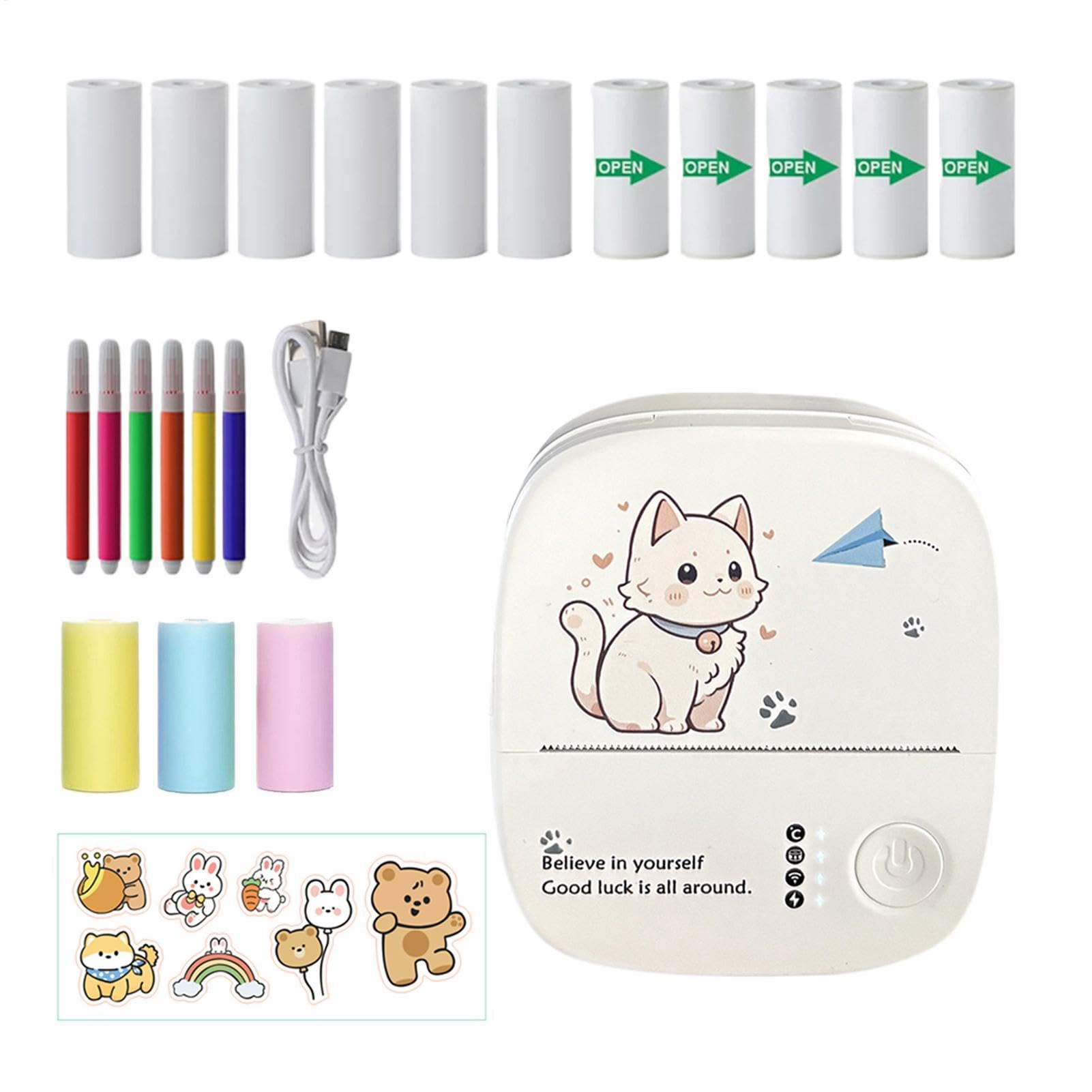 Stampante mobile per adesivi, senza inchiostro, senza fili, con 14 rotoli di carta, per ufficio, casa, scuola, viaggi, diari, appunti, foto