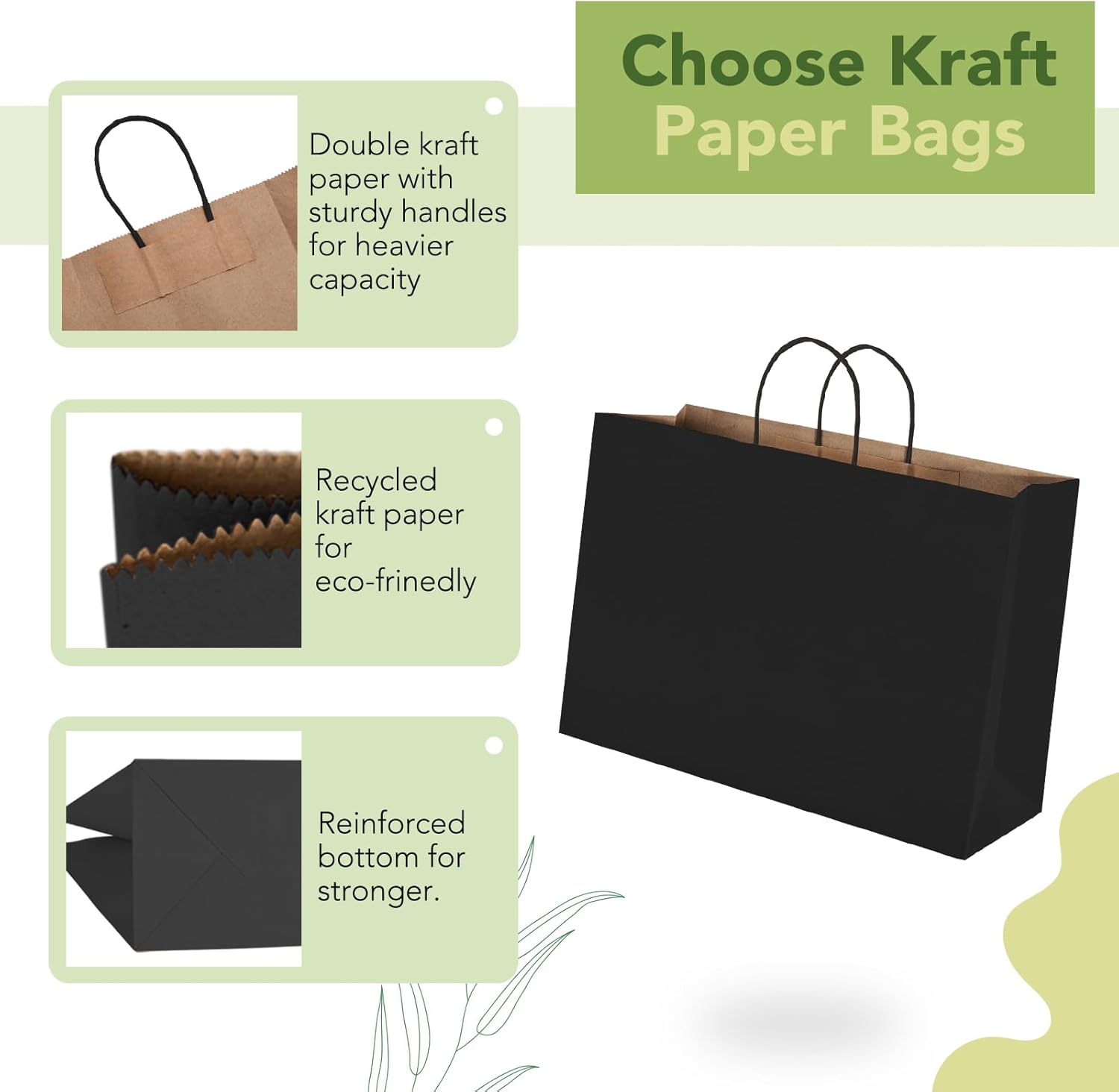 MESHA Large Gift Bags 16x6x12 Inch 50pcs, Black Paper Bags With Handles Bulk,Kraft Shopping Bags Reusable for Business Merchandise Retail Grocery Birthday Kids Party Favors - Image 4