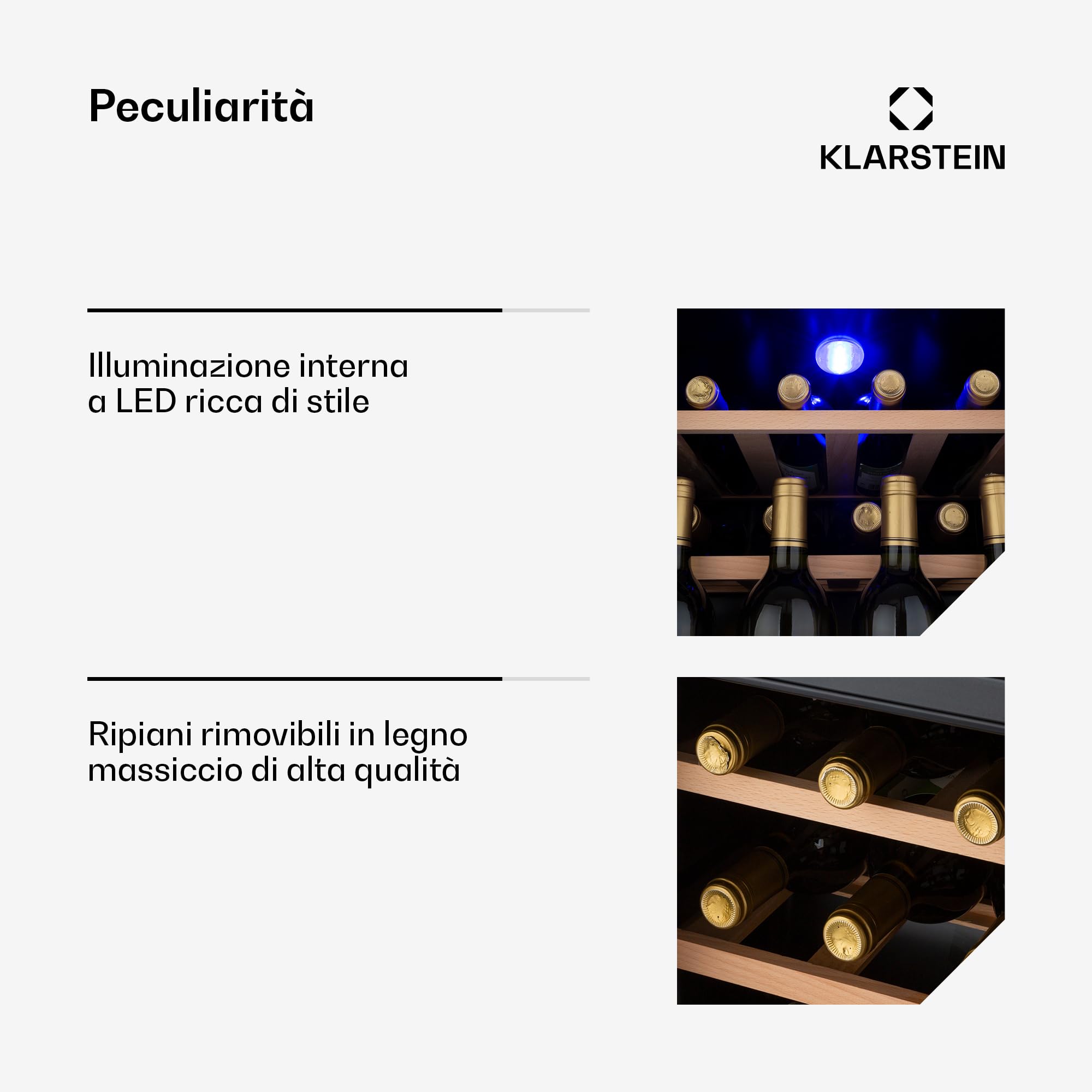 KLARSTEIN Cantinetta Vino, Cantinetta Vino Refrigerata a Zona Singola per Interno/Esterni, Frigo Bar, Cantina Vino con Vetrina, Mini Bar con Protezione UV, Frigo Vino Touch, 4-18°C, 12 Bottiglie