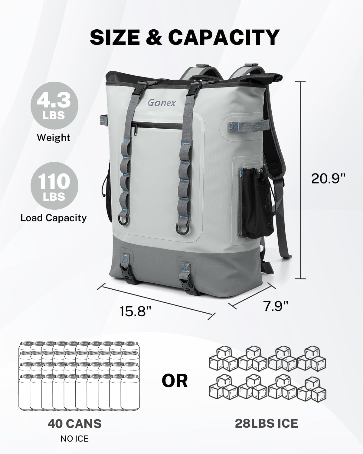 Gonex Cooler Backpack, 40 Can Insulated Soft Backpack Cooler Bag for Men Women, Waterproof Nylon TPU Cooler Backpack for Beach, Picnic, Lunch and Camping