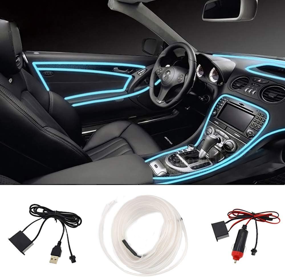 STYLINGCAR LED Strips Lights 12V Interior Car Light with USB and Cigarette Lighter Adapter (Ice Blue)