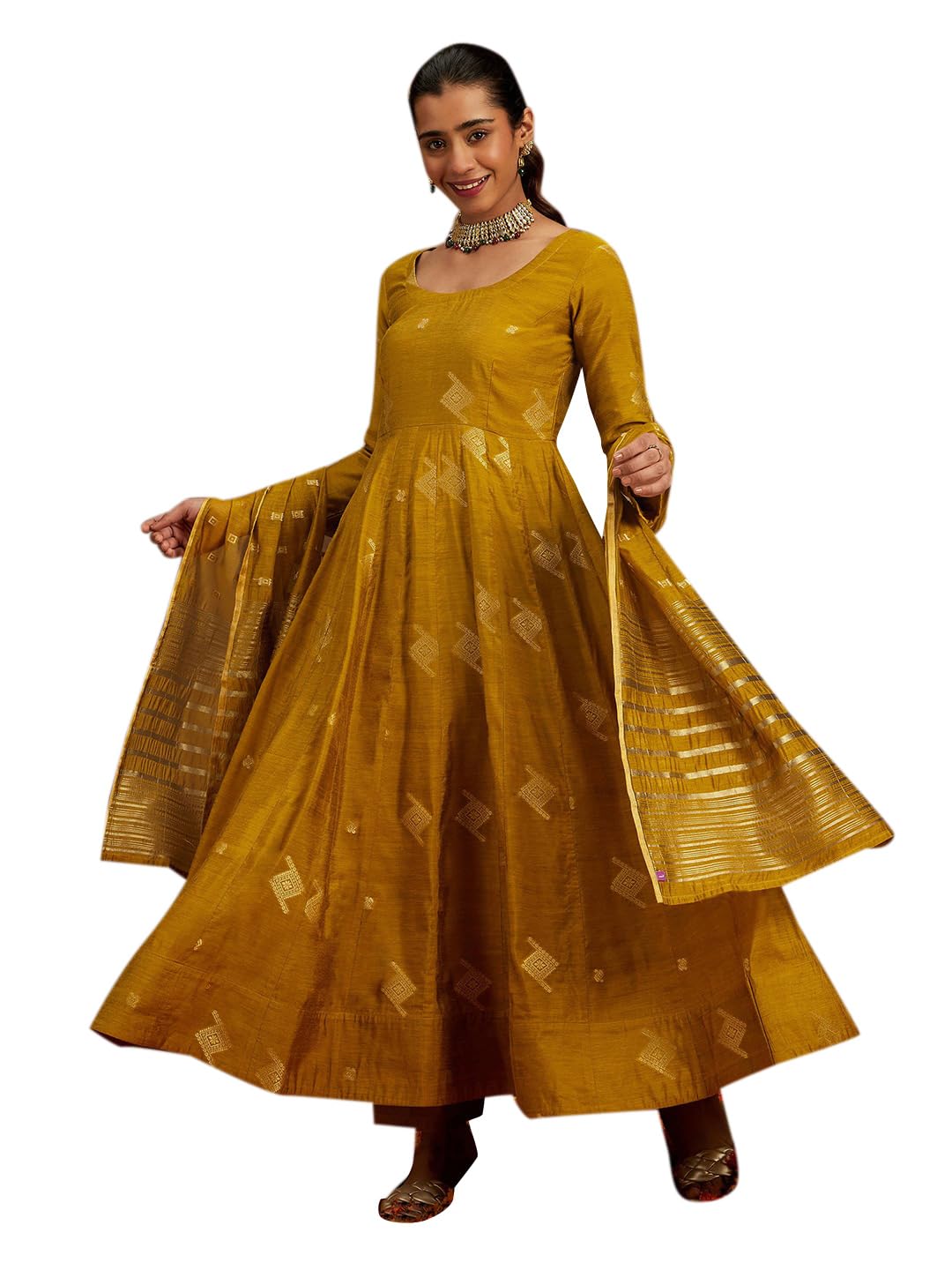 Women's Chanderi Silk Woven Design Regular Kurta Sets