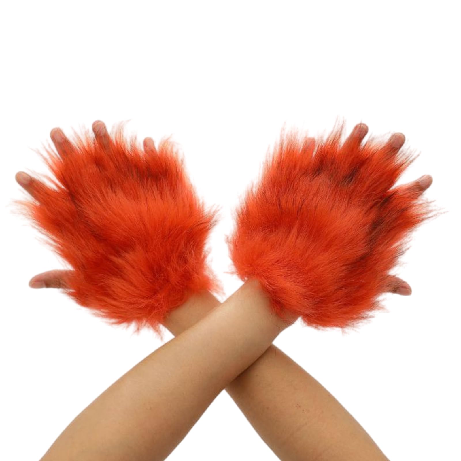 Zyharuko Unisex Multicolor Furry Faux Furs Animal Foxes Paws Fingerless Mittens Halloween Cosplay Costume Accessories Cats Paw Gloves Fursuit Faux Furs Plush Furry Cats Claw Gloves Fursuit