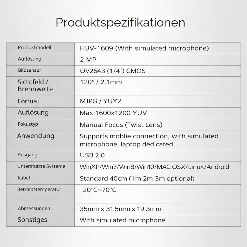Keenso USB-Kameramodul, 2 Millionen Pixel 1600 * 1200 120 ° HD-Weitwinkelobjektiv USB-Kameramodul mit OV2643-Chip für Sicherheitsüberwachung, Industrieausrüstung, Fahrschreiber, POS-Automaten