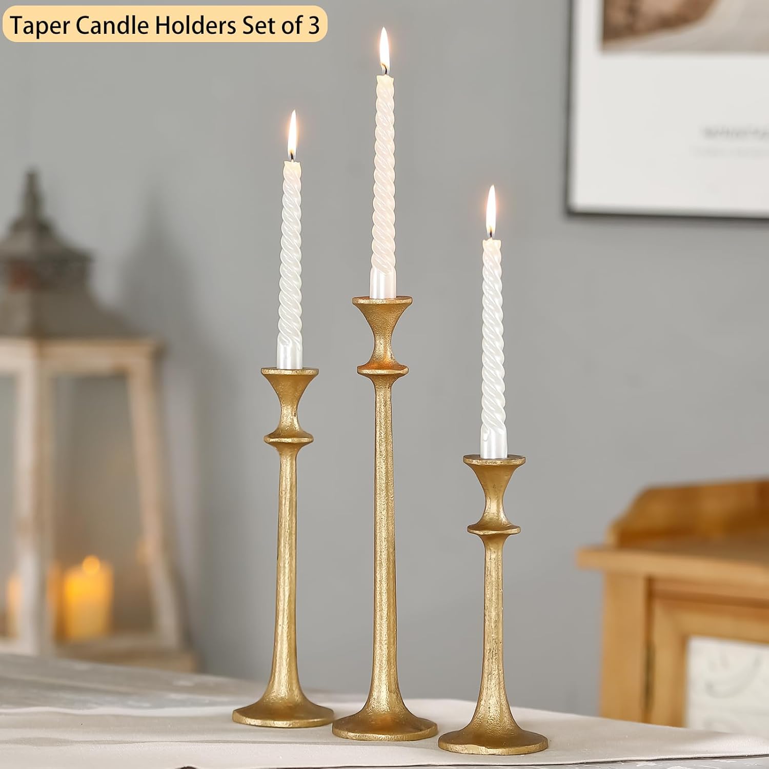 Gold Taper Candle Holders Set of 3, Heavy Candlestick Holders Decorative Candle Stand for Table Centerpiece, Cast Iron Candle Stick Holder Decor - Image 5