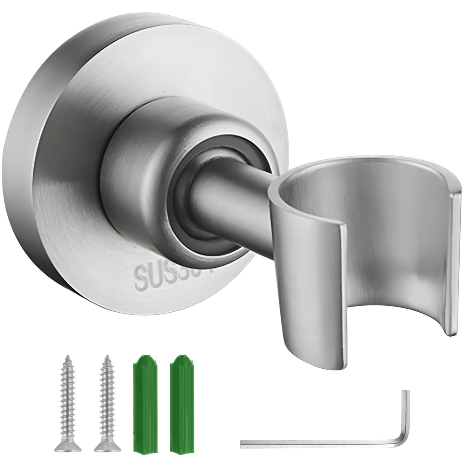 Packool 304 Stainless Steel Handheld Shower Wand Bracket, Adjustable Shower Wand Holder, Brushed Silver Finish, 360掳 Swivel Ball Joint, Fits 1/2" Shower Heads, Wall Mount Shower Head Holder