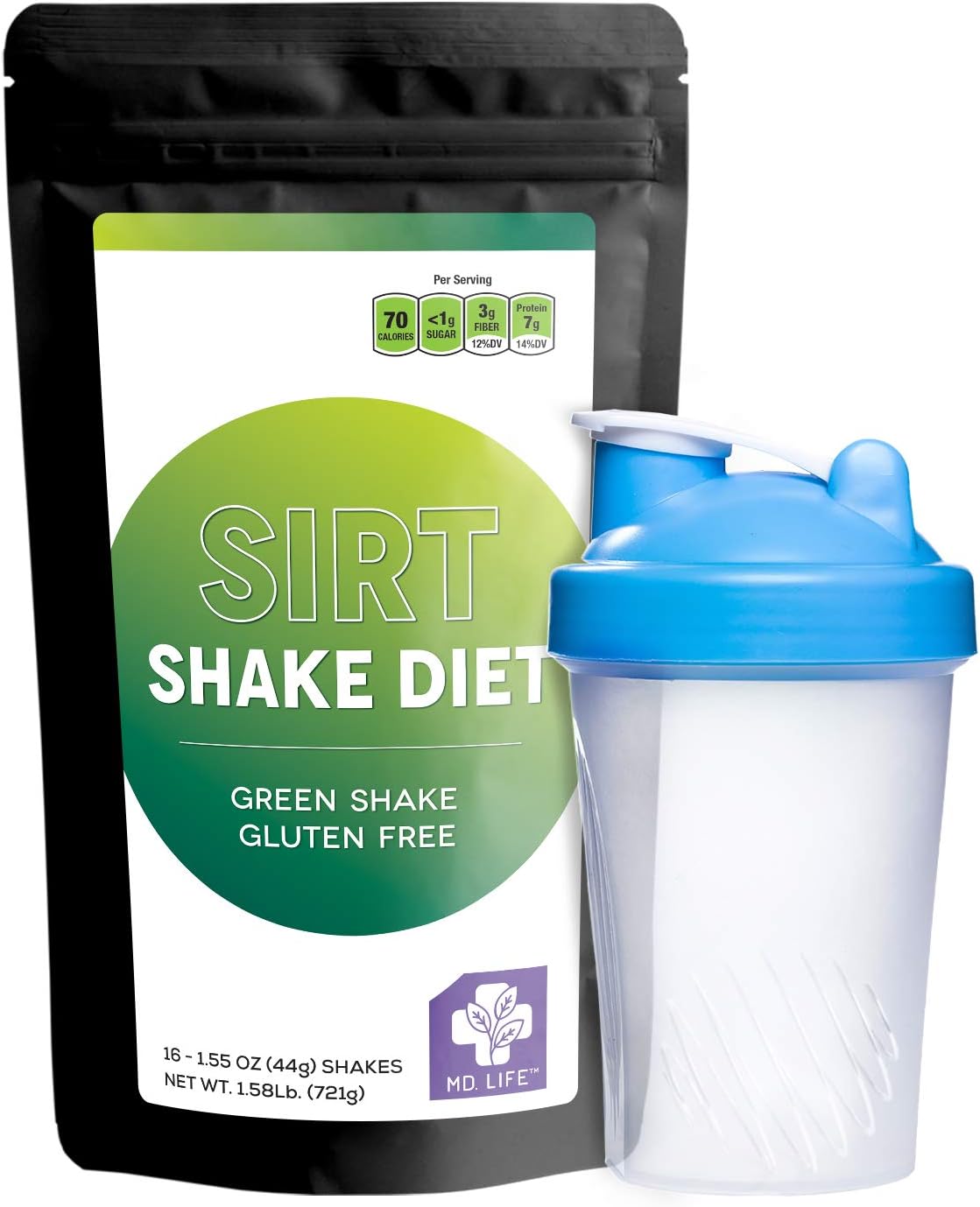 MD.Life Sirt Food Diet Shake Super Food Green Meal Replacement Shake for Sirt Diet - Vegan Super Green Powder Sirt Food Shake - 16 Servings W/Shaker