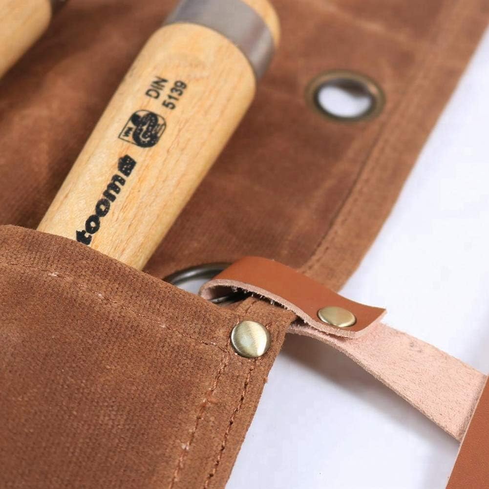 Chisel Roll,Waxed Canvas Tools Wrench Roll Up Pouch,Chisel Carrying Case,Wrench Holder Pouch,4 Pockets Tote Organizer for Knife Hammers, Gouges, Best Gift for Electrician,Carpenter or Mechanic