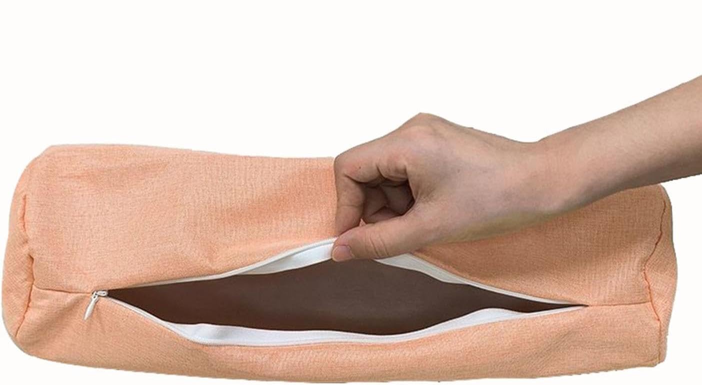 Yourou Pink Linen Cervical Neck Roll Pillow Cover With Zipper(Pillowcase Only) Soft Cylinder Bolster Pillowcases For Cylindrical Pillow Cushions (,15X40cm)