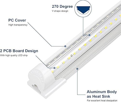 Miniatura 4 de EPESTOEC Luz LED para tienda de 8 pies, 12000 lúmenes, 80 W, 5000 K blanco súper brillante, luz de tubo LED T8 integrada en forma de V, luces de