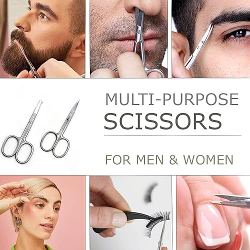 Miniatura 6 de Juego de 2 tijeras Groming de acero inoxidable con estuche de viaje, para cejas, nariz, bigote, barba, pestañas, kit de recorte de orejas y kit de