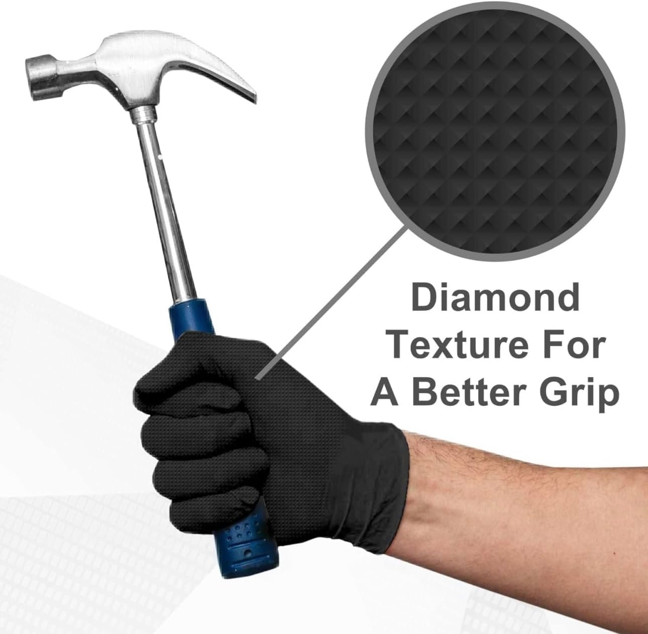 8-MIL Heavy Duty Industrial Nitrile Gloves with Raised Diamond Texture, Case of 600 Latex Free, Powder Free, Black