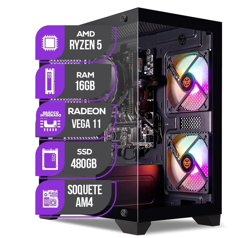 PC Gamer Mancer, AMD Ryzen 5 3400G, RX Vega 11, 16GB DDR4, SSD 480GB, Fonte 400W 80 Plus