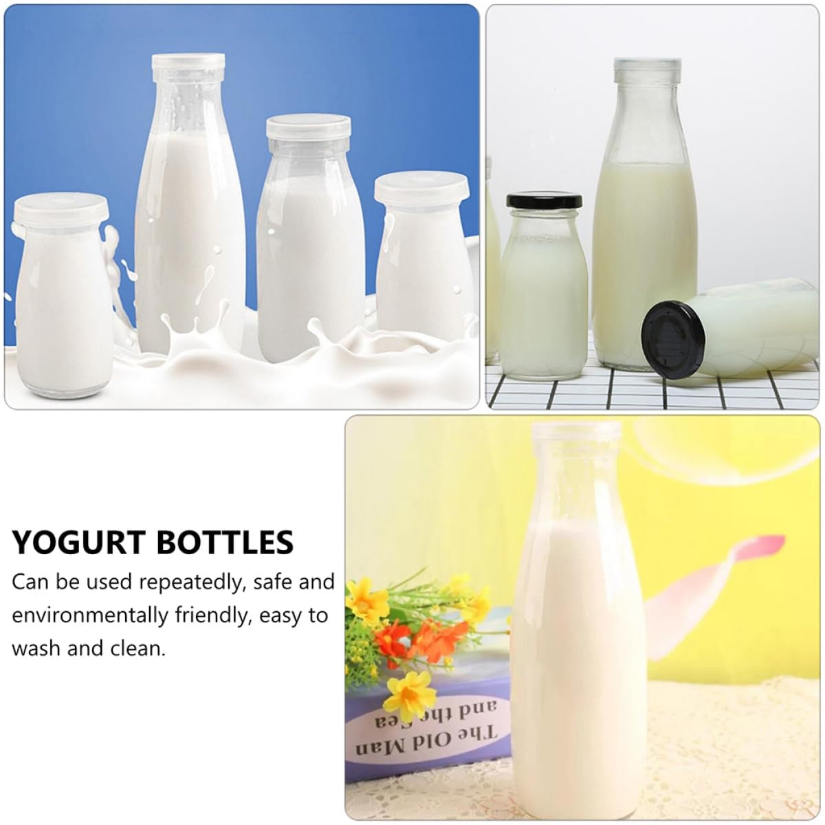 DECHOUS 4pezzi Bottiglie Di Vetro Trasparenti Per Latte Yogurt e Succhi Con Coperchio Realizzate in Vetro Resistente Di Riutilizzabili e Facili Da Pulire