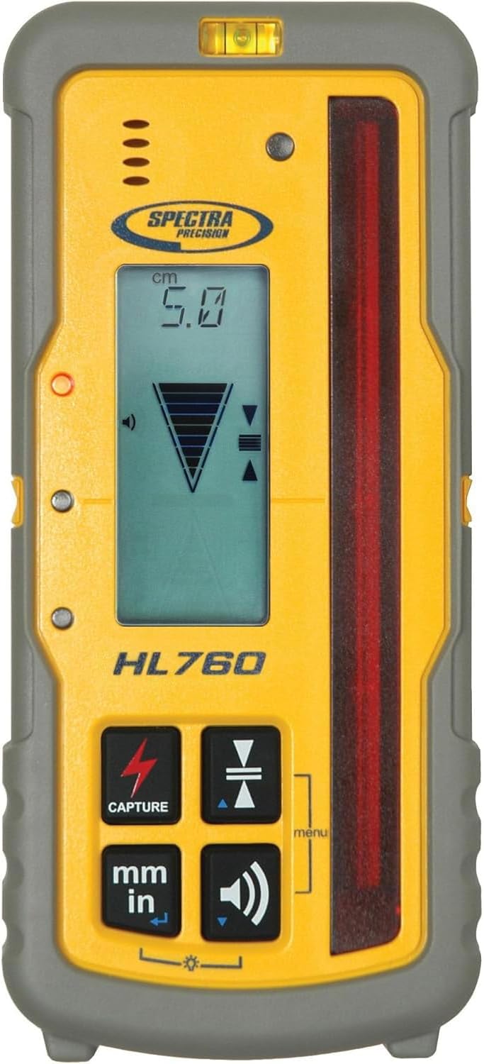 Spectra Precision HL760 Laser Receiver with 5″ Capture Window, Digital Readout, IP67 Rugged Design & 60h Runtime