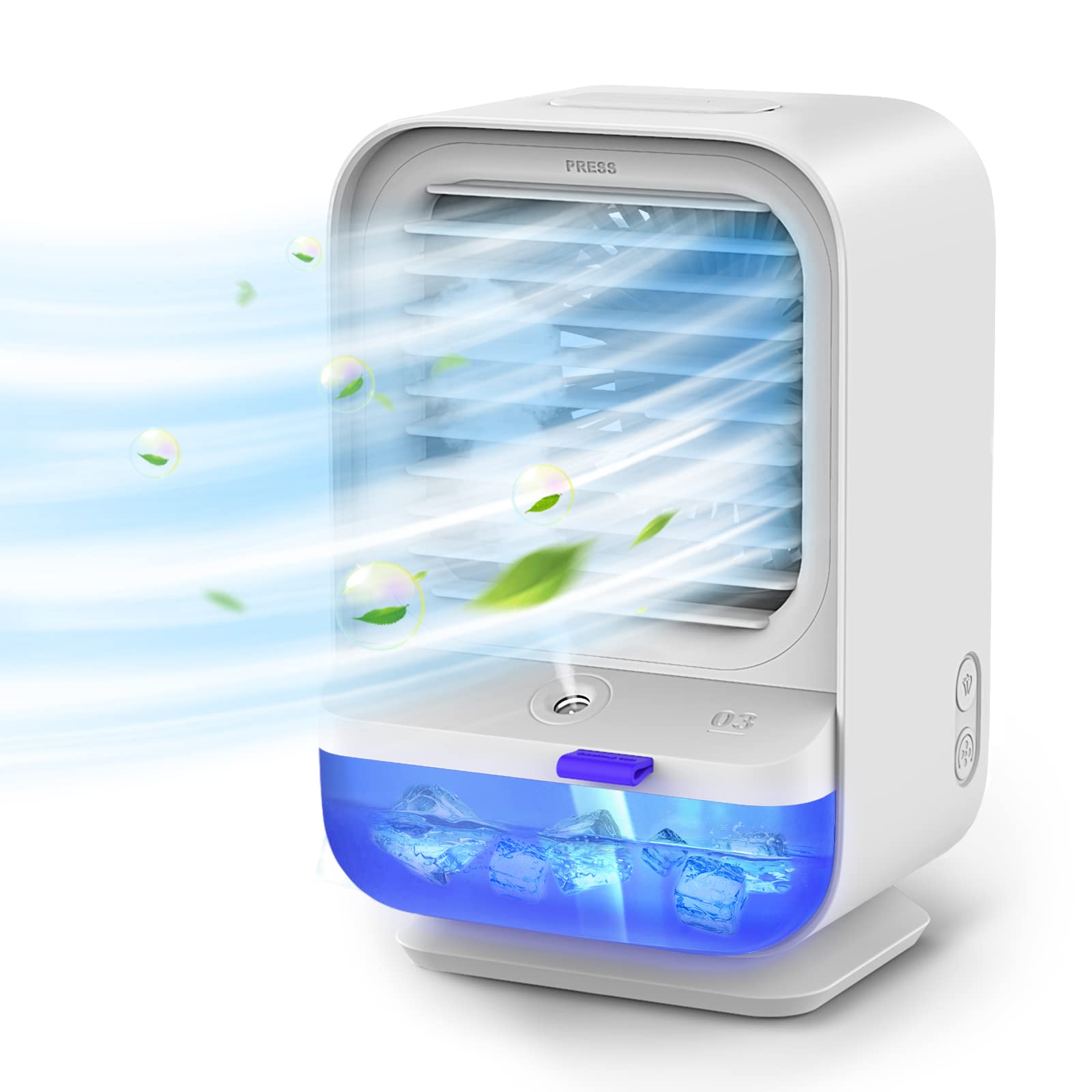 Portable Air Conditioner Auto Oscillation Personal Mini Evaporative AC Unit with 4000mAh Built-in Battery Small Room Coole...