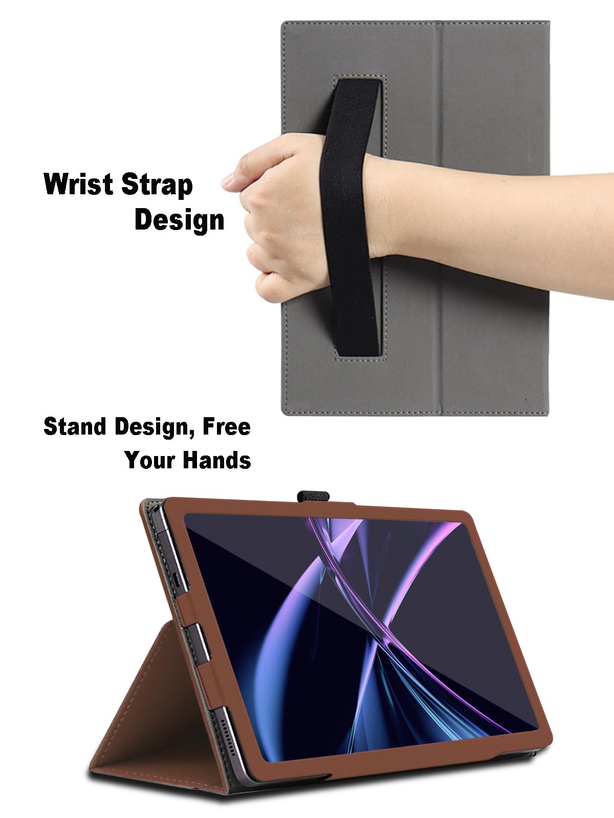 AKNICI Case For Acer Iconia Tab A10-21-A43P / A10-21-A7RM / A10-21-A0T7 Tablet 10 Inch, Premium PU Leather Folio Folding Stand Protective Tablet Cover With Hand Strap Magnet