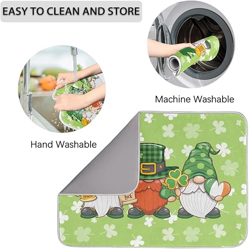 Miniatura 4 de Tapete de secado de platos de gnomo del día de San Patricio, tapete de secado lavable, tapete escurridor de platos absorbente para platos del hogar,