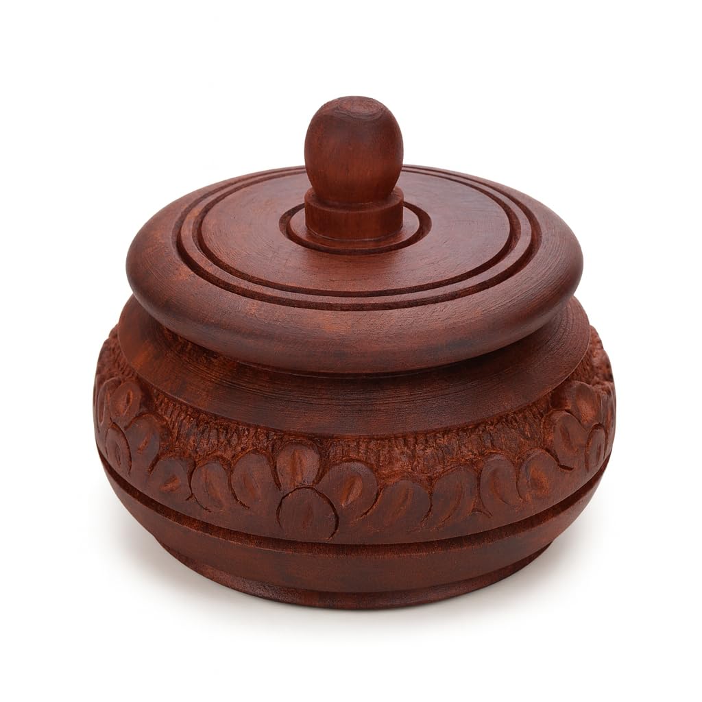 DigiRake Handcrafted Brown Wooden Sindoor Box with Lid, Traditional Carved Design, 5-6 cm-image-11