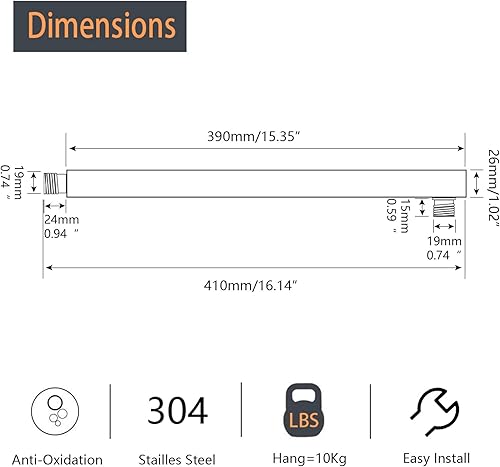 Miniatura 2 de NearMoon Brazo de ducha de 16 pulgadas, extensor de extensión de cabezal de ducha de lluvia, con brida y cinta de teflón, hecho de acero inoxidable