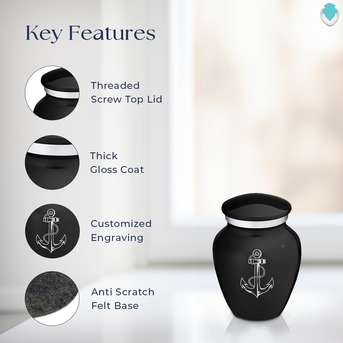 Geturns Embrace Keepsake Personalized Anchor Cremation Urns for Human Ashes I Black Funeral Urn for Men and Women with Double Side Engraving I 3.5 lbs
