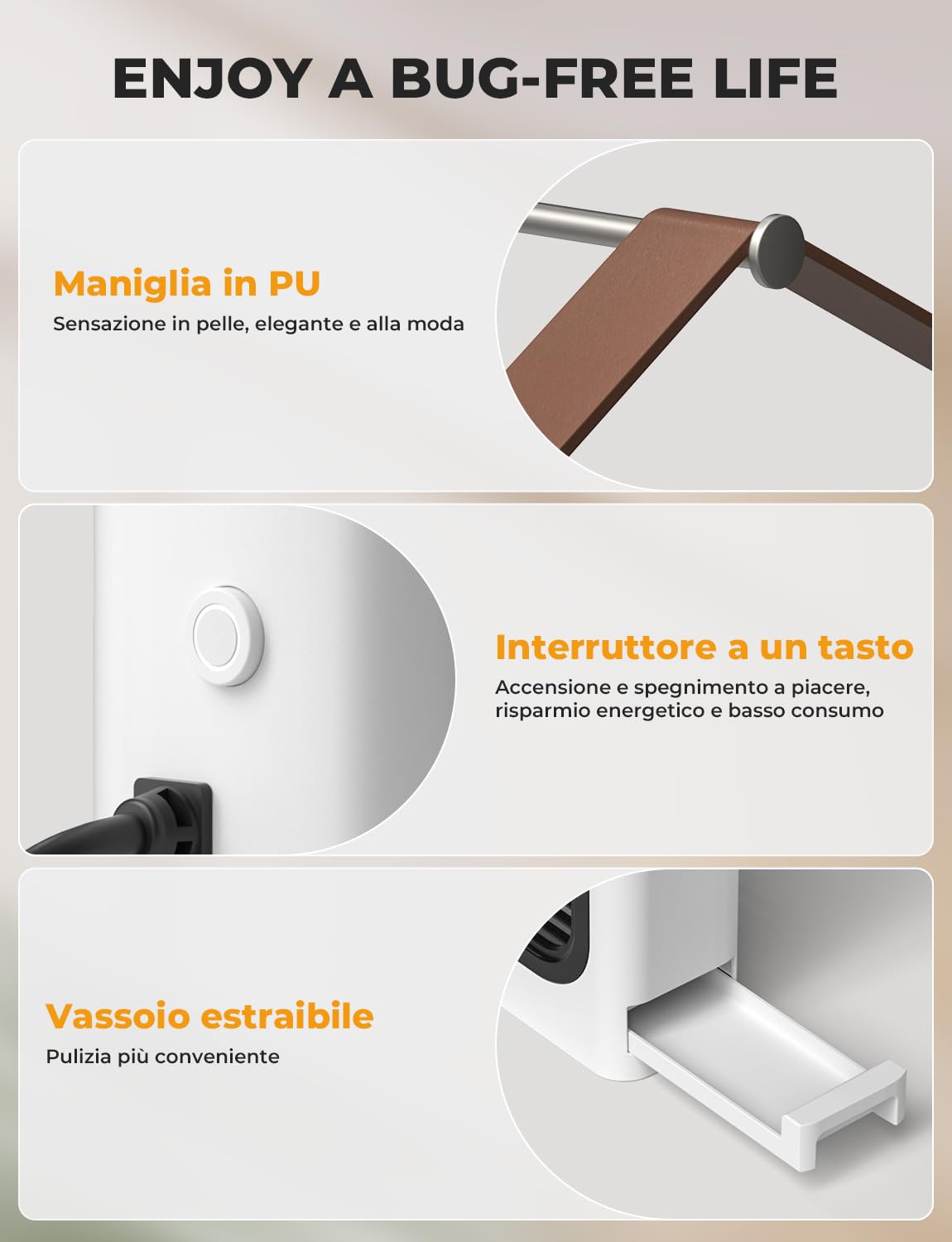 YISSVIC Lampada Antizanzare 4300V Zanzariera Elettrica 20W UV, con 2 Lampadine di Ricambio, Cassetto Estraibile, Manico in Pelle PU, Sicuro per Uomini e Animali, Uso Interno, Cavo 1.8m