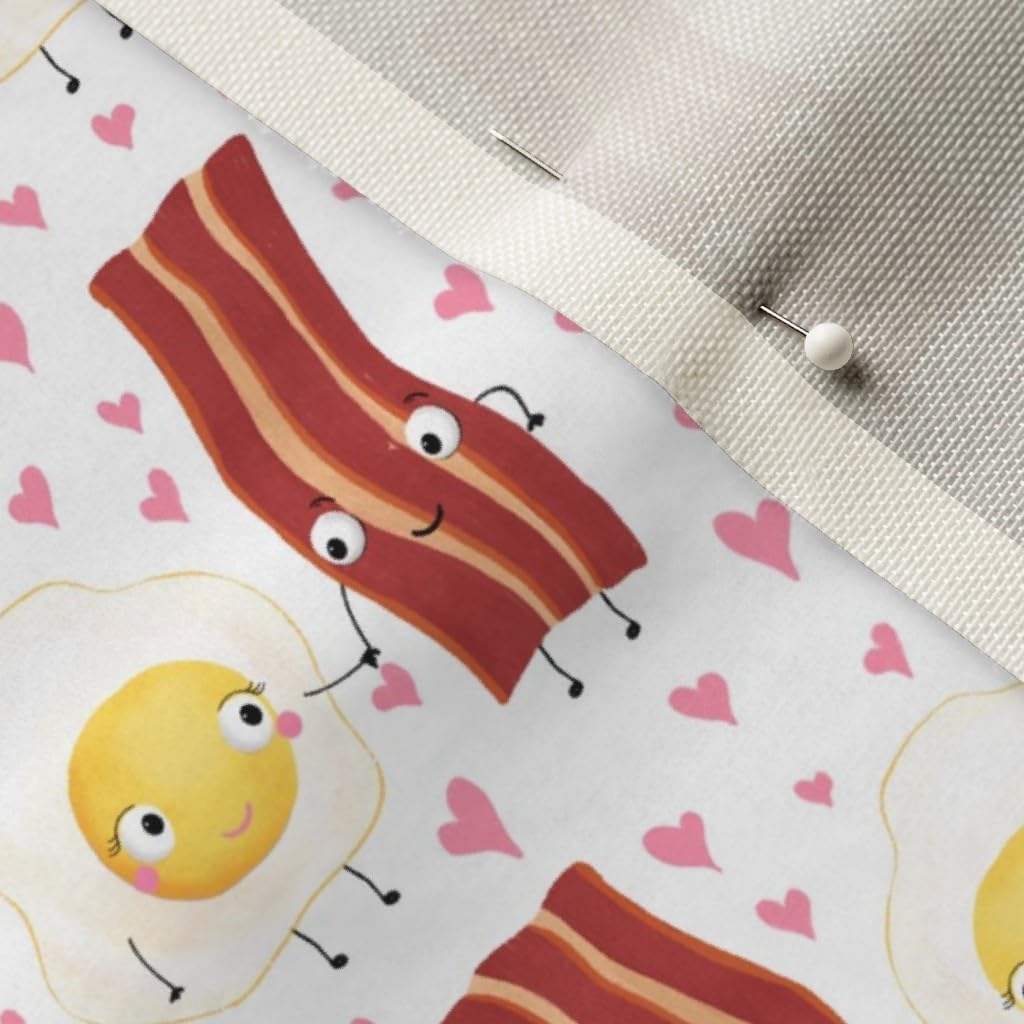 Spoonflower Fabric - Bacon Egg Funny Food Novelty Print White Smaller Scale Valentine Faces Printed on Upholstery Velvet Fabric Fat Quarter - Upholstery Home Decor Bottomweight Apparel