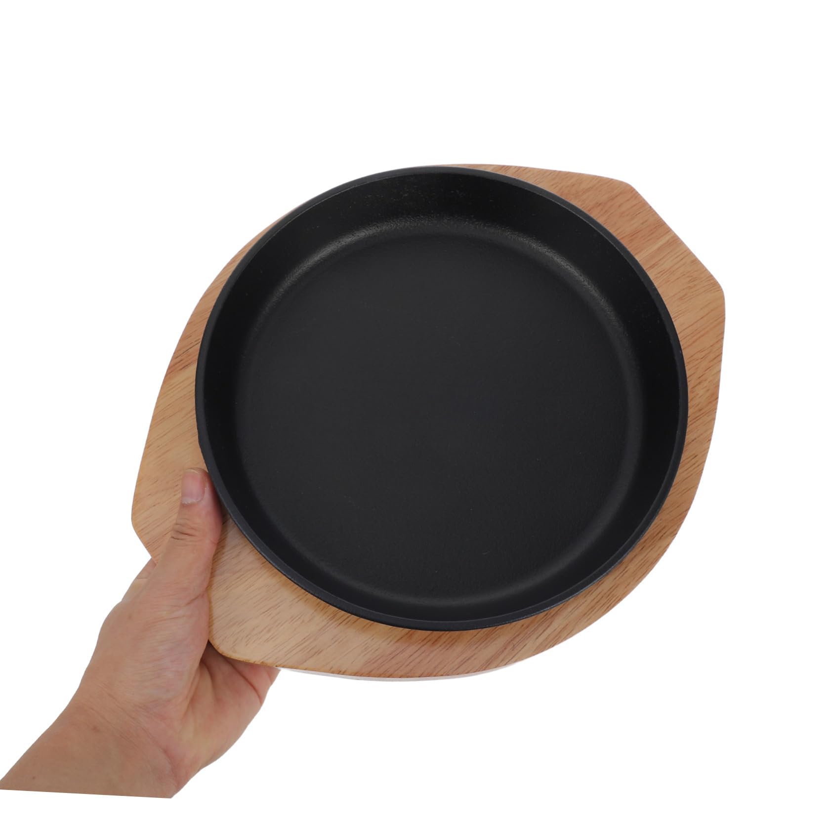 Zerodeko Bistecchiera in Ghisa Rotonda, Piastra Spessa Nera Base in Legno | Cottura Indoor e Ristorante, Design Circolare Salvaspazio, per Carne e Verdure