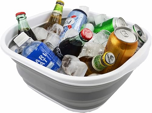 Miniatura 5 de SAMMART Tina plegable de 10 litros (2.6 galones) - Tina plegable - Lavabo portátil - Tina de plástico que ahorra espacio (gris + latte)