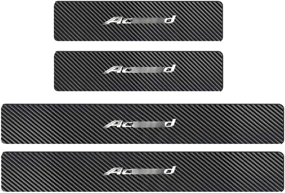 For Honda Accord 2012-2022 Carbon Fiber Leather Hot Stamping Gold Foil"Accord" Car Door Sill Scuff Plate Guard Sills Protector Trim Autoparts Accessories 4PCS（Silver）
