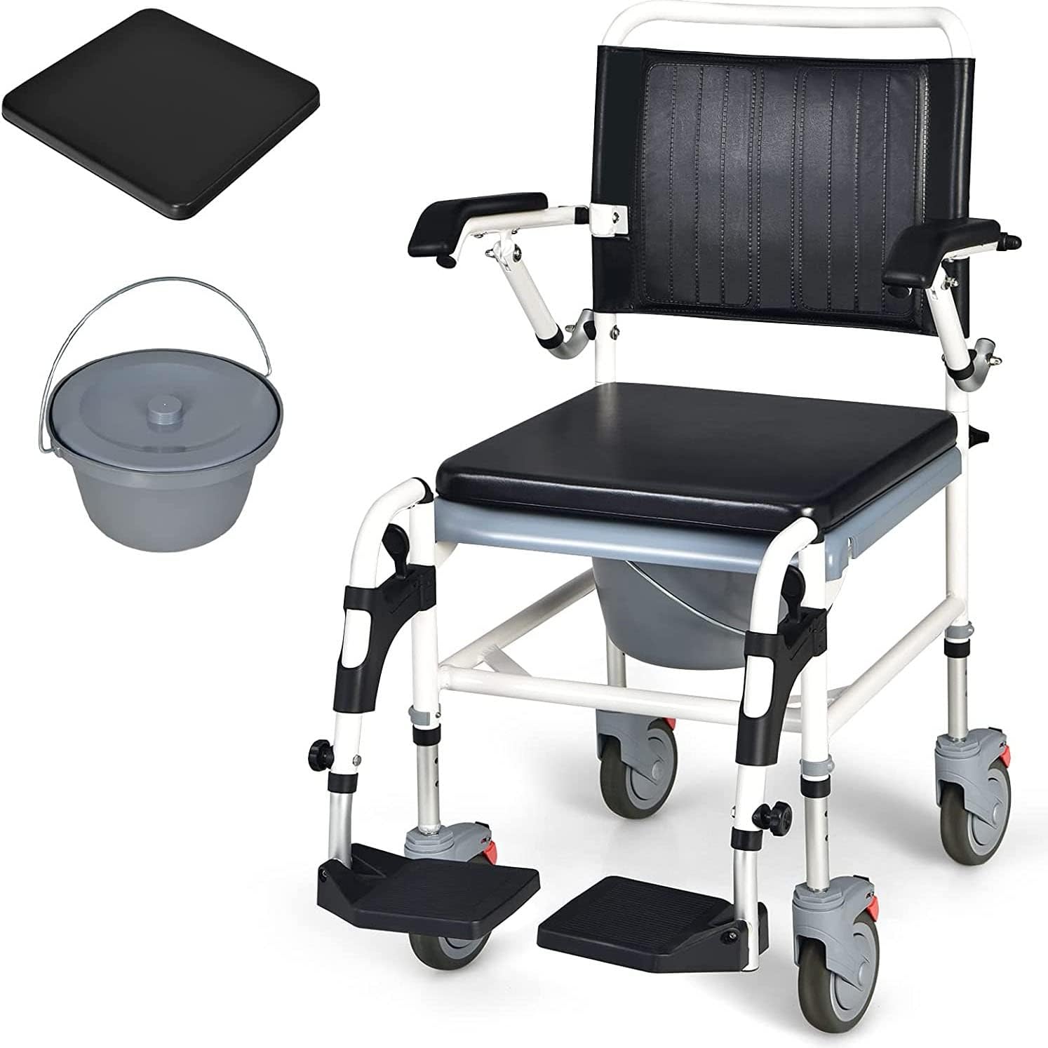 Drive Medical Aston Dusch-Toilettenstuhl – Fahrbar, Mit Deckel, Armlehnen Klappbar