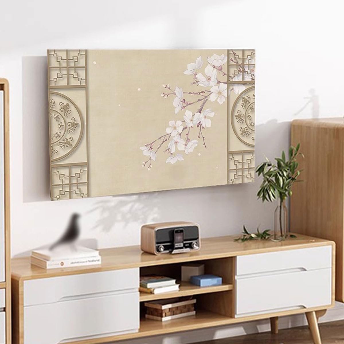 19-80 Inch LED LCD Smart TV Dust Cover Indoor TV Cover Cloth Dust-Proof Non Slip Fabric Art Printing TV Screen Protector Cover Bedroom Decorative(Size:60IN(W141xH85CM),Color:B)