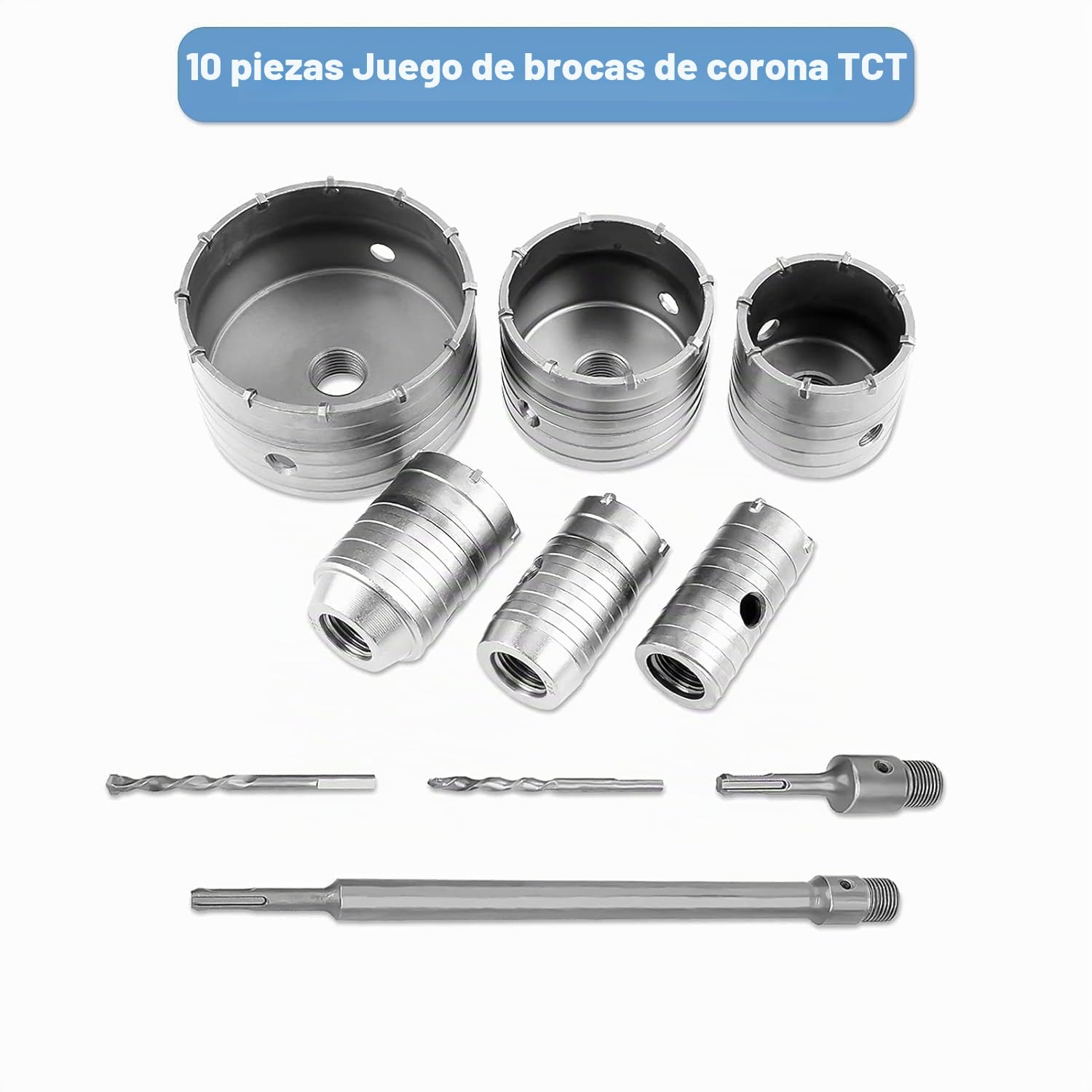 10Pcs TCT Juego de Sierra de Agujero de Hormigón, SDS Plus Extensión de Mango de Tungsteno de Mampostería Cortadores de Agujero de Pared para Taladrar Ladrillo Hormigón Cemento Piedra