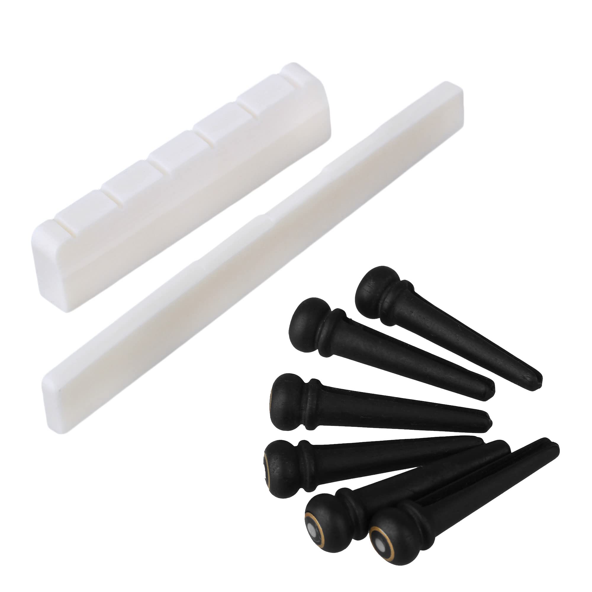 Yibuy Classical 6 Strings Guitar Bone Bridge Saddle Nut Kit with Ebony Pins Pack of 6