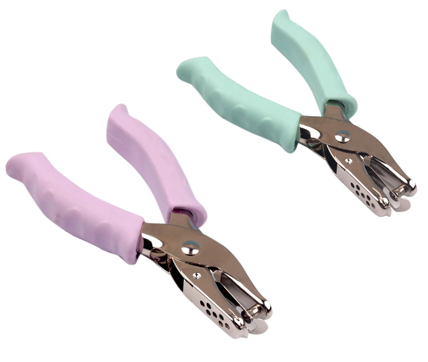 2pcs Single Hole Punch 1/4 inch Metal Handheld Small Paper Punch with Soft Grip Handle for Circle Holes for DIY Craft Tag in Home, Office, Classroom (Green+Purple)