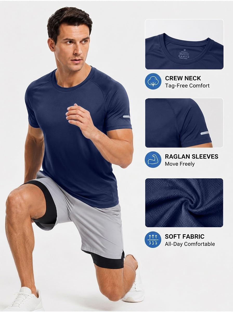HUAKANG 3 Pezzi Magliette Uomo Manica Corta Running Shirt Palestra Fitness | Asciugatura Rapida,Sportiva,Running T-Shirt,Palestra Fitness