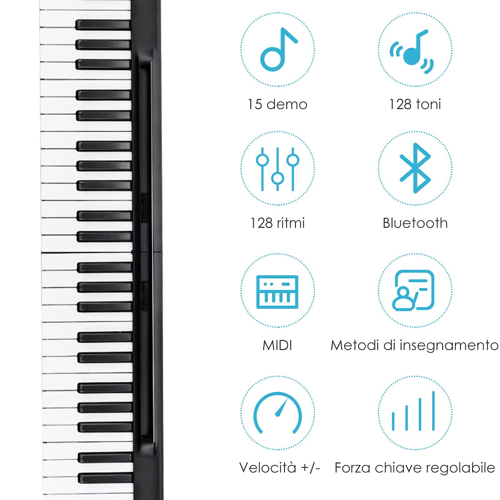 GYMAX Pianoforte Elettronico, Doppia Tastiera di 88 Tasti, 137x16,5x5cm (Nero)