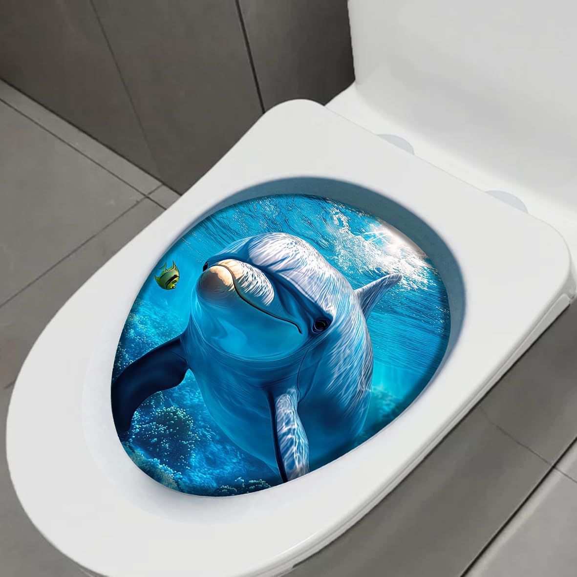 1Pcs Dolphin Toilet Decoration Stickers，Waterproof Self-Adhesive Toilet Cover Tank Decoration Decals Bathroom Wall Stickers (Dolphin)