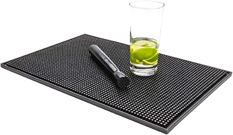 Bar Lux 17,7 inç x 11,8 inç Bar Dökülme Matı, 1 Kaymaz Bar Servis Matı - Tezgah, Dayanıklı, Siyah Kauçuk Barmen Matı, Kokteyller veya İçecekler İçin, Yıkanabilir - Restoran Eşyaları