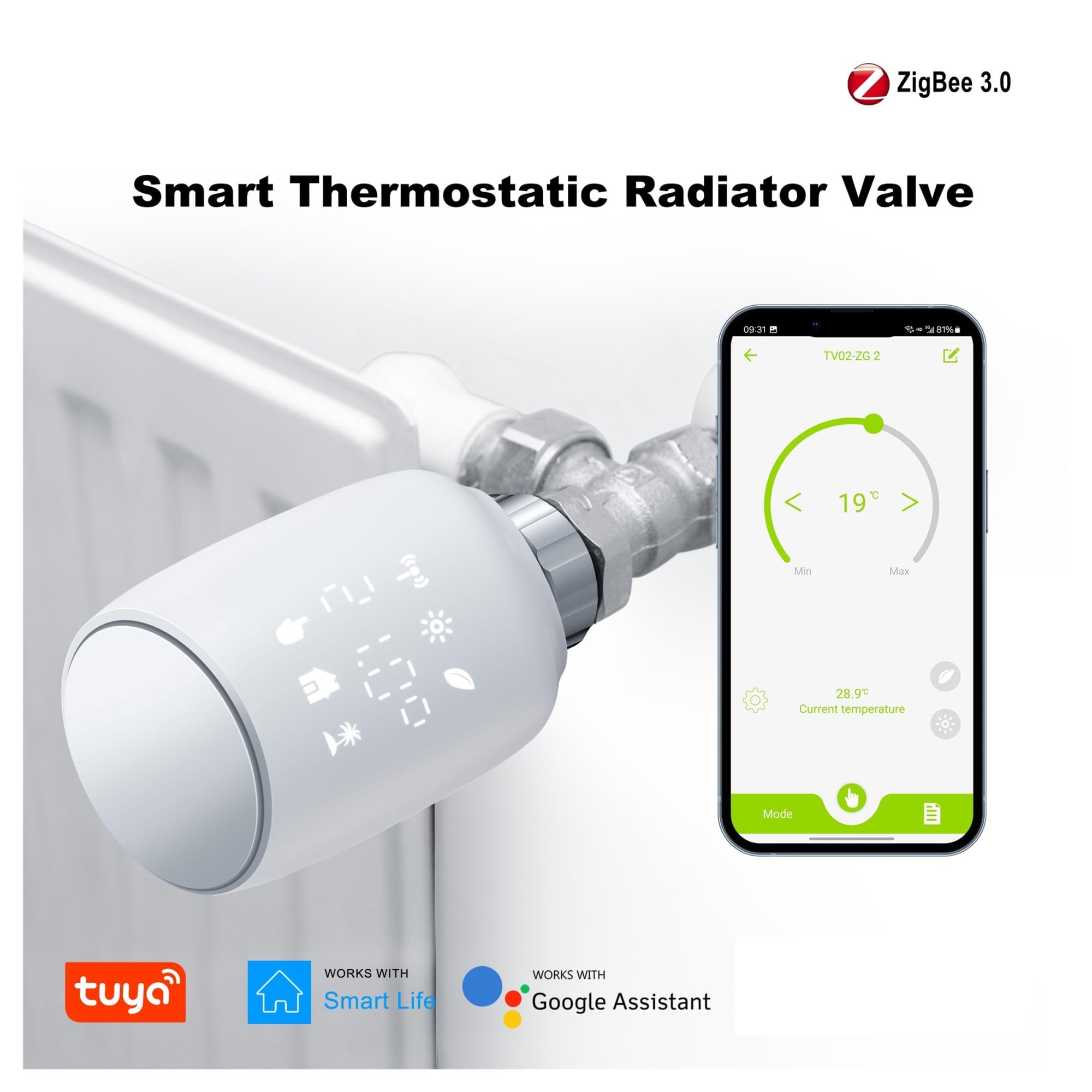 Zawór Termostatyczny Grzejnikowy TRV ZigBee, Inteligentny Termostat Tuya, Programowalny Regulator Temperatury, Współpracuje Z Informacja O ZgodnośCi