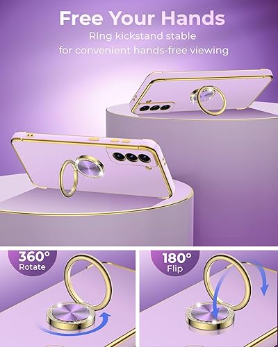 Miniatura 3 de Miss Arts Funda para Samsung Galaxy S21 FE con soporte, funda para teléfono con soporte de anillo, correa de muñeca de lujo para mujeres y niñas,