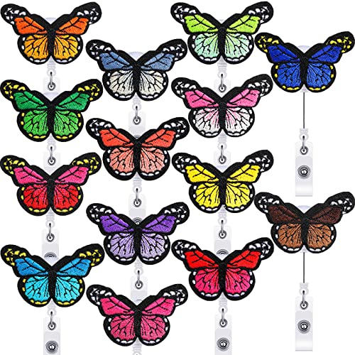 14 Pieces Butterfly Badge Reel Retractable Nurse Felt Holders Cute ID Badge Reel with Belt Clips Pediatric Butterfly ID Clips for Nurses, Doctor, Volunteers, Students