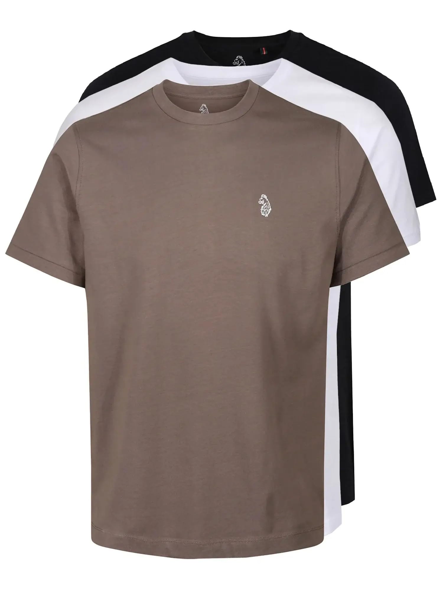 LUKE Men's T-Shirts 3-Pack – Crew Neck Short Sleeve Tees – 100% Cotton (UK, Alpha, 3XL, Regular, Regular, Black/White/Mushroom)