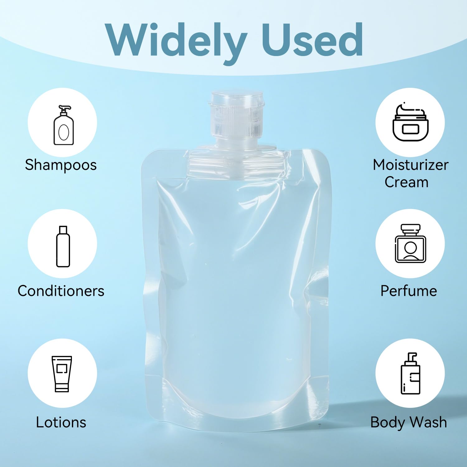 7 x Reisebeutel für Toilettenartikel, 100 ml, flüssiges Make-up, Packtasche, quetschbar, nachfüllbar, transparent, auslaufsicher, PET-Kunststoff, Quetschbeutel, Glas, Parfümflasche